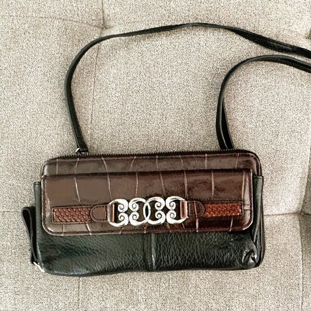 Brighton Wallet Crossbody Purse, Two Tone Genuine Leather